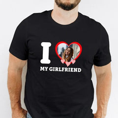 I Love My Girlfriend Custom Photo T Shirt, Couples Matching Birthday Party Shirt