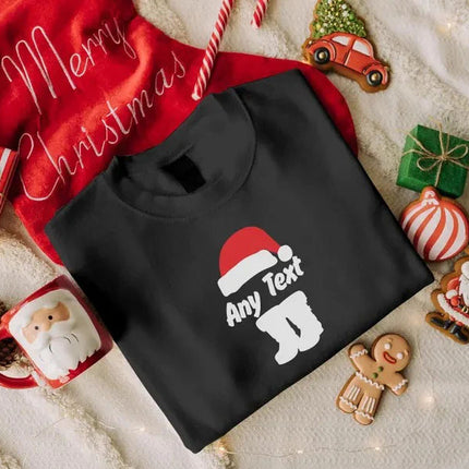 Custom Any Text Christmas Sweatshirt, Christmas Santa Hat & Shoes Printed Sweater, Xmas Eve Matching Jumper, Personalised Christmas Outfits