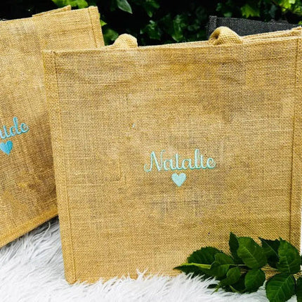 Personalised Jute Tote Bag, Custom Name Bridesmaid Tote Bag, Embroidered Minimalist Shopping Bag, Hen Do Gift for Her, Bridesmaid Party Gift
