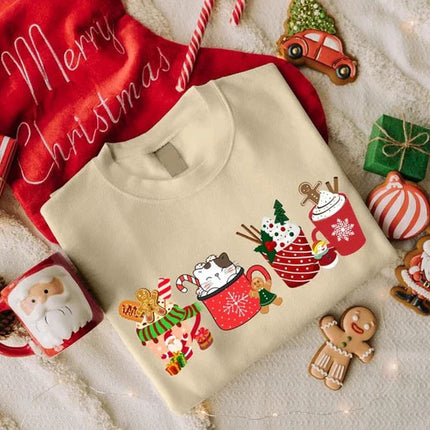 Christmas Coffee Sweatshirt, Xmas Gingerbread Printed Sweater, Christmas Adults Kids Sizes Jumper, Christmas Ice Coffee Tops, Xmas Eve Gifts