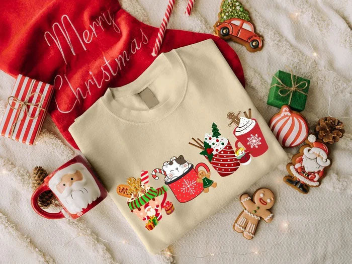 Christmas Coffee Sweatshirt, Xmas Gingerbread Printed Sweater, Christmas Adults Kids Sizes Jumper, Christmas Ice Coffee Tops, Xmas Eve Gifts