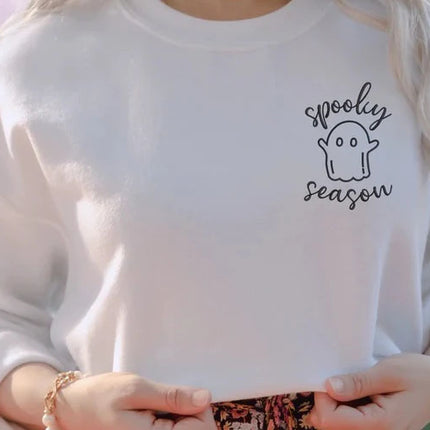 Halloween Sweatshirt, Spooky Season Embroidered Ghost Monogram Crewneck Jumper, Halloween Matching Vacation Aesthetic Unisex Sweater Gifts