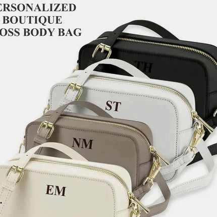 Personalised Black Crossbody Bag | Engraved Initials Vegan Leather Shoulder Bag | Handbag Gift for Her | Custom Initials Phone Clutch Bag