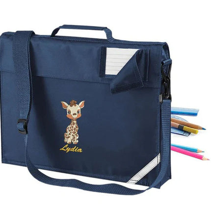 Personalised Book Bags, Embroidered Safari Animals Bags, School Bags for Boys and Girls, Custom Text School Shoulder Bags, Children's Gifts