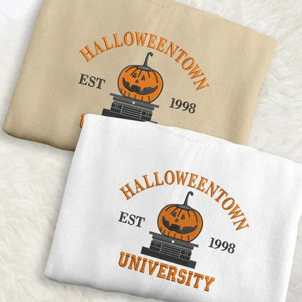 Halloween Town University Sweatshirt, Embroidered Halloween Pumpkin Jumper, Spooky Season Crewneck Sweater, Halloween Ghost Unisex Outfits