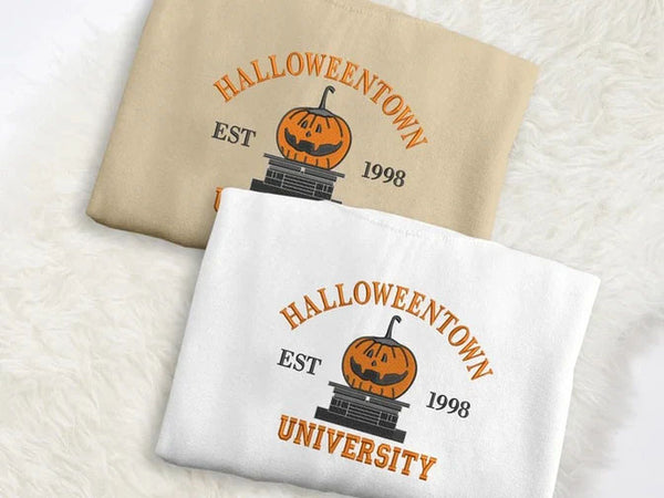 Halloween Town University Sweatshirt, Embroidered Halloween Pumpkin Jumper, Spooky Season Crewneck Sweater, Halloween Ghost Unisex Outfits