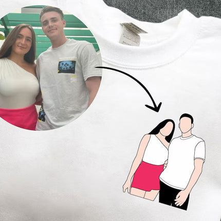 Portrait from Photo Matching Hoody for Couple, Custom Sketch Printed Wife Jumper, Line Art Portrait Photo Sweatshirt, 1st Anniversary Gifts