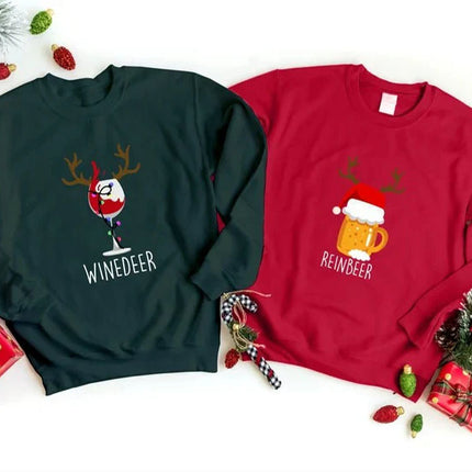 Reinbeer Winedeer Sweatshirts Christmas Couple Matching Jumpers – Xmas Holiday Gifts