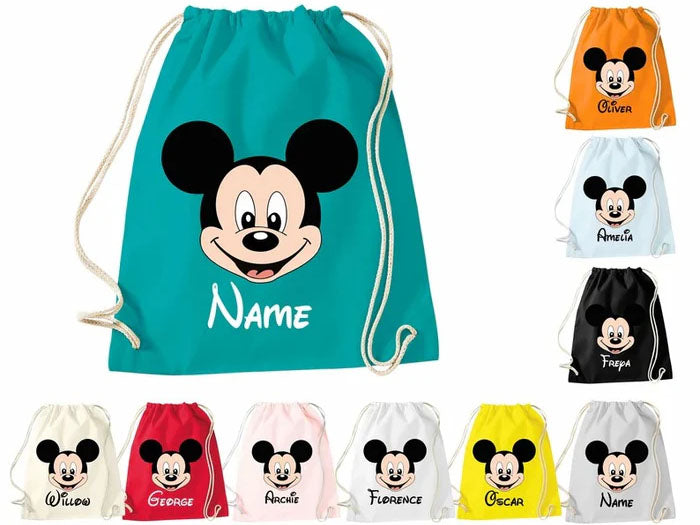 Personalised Kids Bags, Custom Name Printed Shoulder Bag, Micky Mouse Face Backpack With Name, Kids Back To School Gift, Swimming Sports Bag