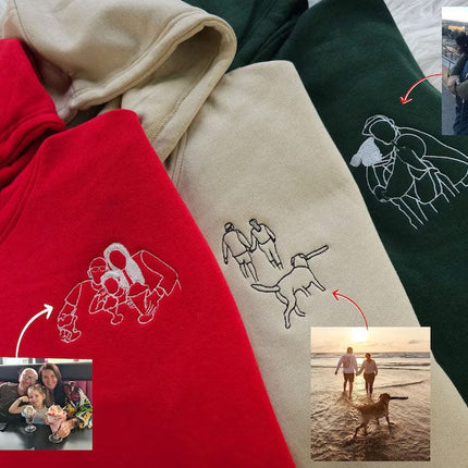 Custom Photo Embroidered Hoodie, Personalised Couple Sketch from Photo Unisex Hoodie, 1st Anniversary Special Date Initial Matching Jumper