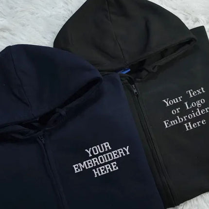 Embroidered Text/Logo Zip up Hoodie, Personalised Business Design Jumpers, Custom Team Logo Full Zip Hoody, Customised Comfy Adults Hoodie