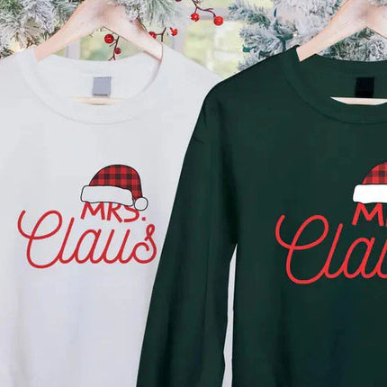 Mr. & Mrs. Clause Santa Sweatshirt, Christmas Couple Matching Printed Sweater, Personalised Husband Wife Xmas Jumper, Christmas Eve Outfits