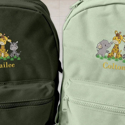 Personalised Kids School Backpack, Custom Name Embroidered Mini Backpack, Cute Safari Animals Backpack, Comfort Colors Kids Bag, School Gift