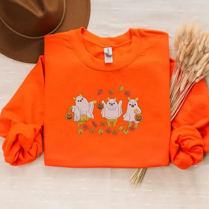 Retro Pooh Ghost Halloween Sweatshirt, Funny Pooh Ghost Embroidered Sweater, Vintage Fall Halloween Jumper, Spooky Season, Halloween Outfits