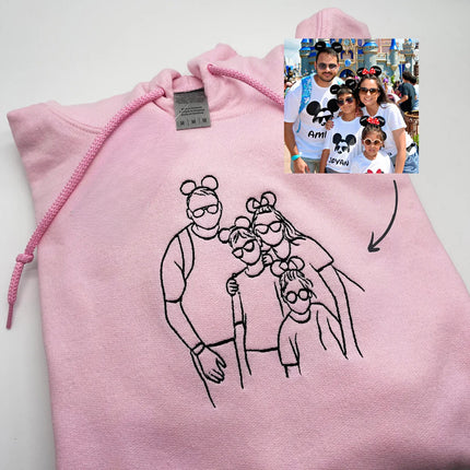 Personalized Embroidered Sketch Portrait Hoodie, Couple Matching Gift, Memorial Gift