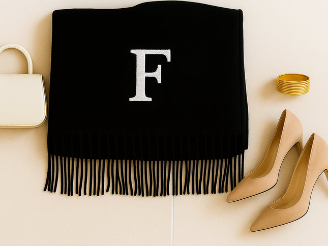 Personalised Arabic Initial Scarf, Embroidered initial Scarves, Classic Woven Warm Oversized Scarves, Winter Scarf, Birthday Gift For Wifey