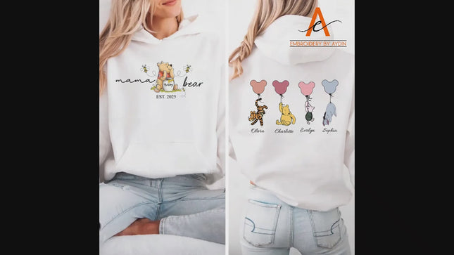 Mama Bear Hoodies, Personalised Mom Hoodies with Kids Names on Back, Gift for Mom