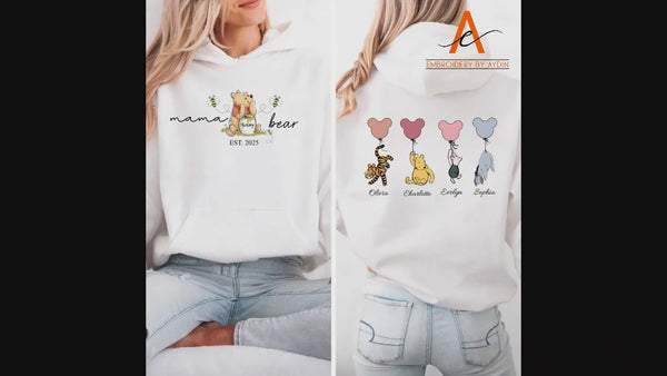 Mama Bear Hoodies, Personalised Mom Hoodies with Kids Names on Back, Mother's Day Gifts, Mom Bear Jumpers, Pregnancy Reveal Gift for New Mom