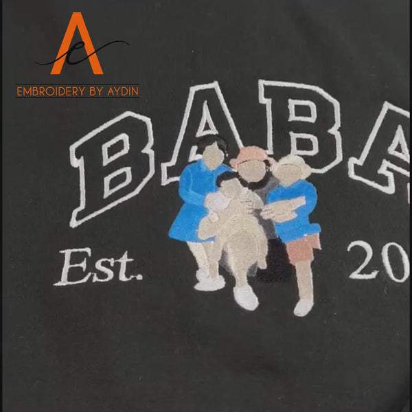 Personalised Photo Sweatshirt for Dad, Embroidered Sketch from Picture Jumper, Custom Dad Est Year Sweater, Family Matching Fathers Day Tops