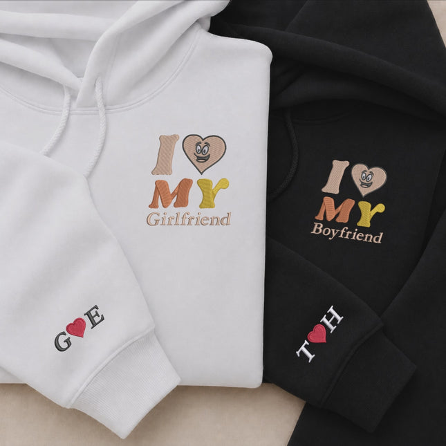 Embroidered I Love My Girlfriend Hoodies, Valentines Day Couple Matching Hoodie