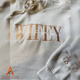 Embroidered Wifey/Hubby Matching Hoodies, Personalised Name Anniversary Date Hoody, Custom Couple Wedding Jumpers, Mr and Mrs Memorial Gifts