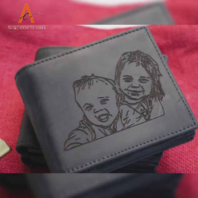 Custom Engraved Leather Men Wallet, Personalised Roman Numeral Date Wallet