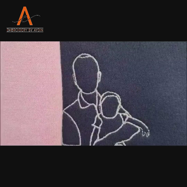 Embroidered Photo Portrait Hoodie, Personalised Outline Couple Matching Hoody, Custom Initials With Heart on Sleeve, Valentines Gift for Him