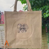 Custom Couple Photo Portrait Tote Bag, Embroidered Faceless Outline Sketch Bag, Shopping Jute Tote Bag, Personalised Birthday Gift for Him