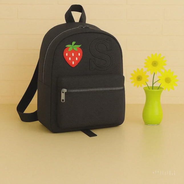 Personalised Kids Backpack, Custom Embroidered Initial Strawberry Bag, Kids Gift