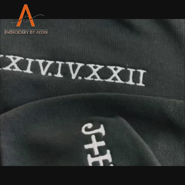 Matching Couple Valentine Hoodie, Custom Embroidered Roman Numeral Hoody