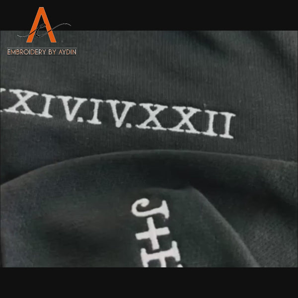 Matching Couple Valentine Hoodie, Embroidered Roman Numeral Hoody, Custom One Year Anniversary Hoodie, GF BF Couple Valentines Day Jumper