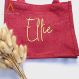 Custom Christmas Gifts Tote Bag, Personalised Name Embroidered Red Xmas Bag, Monogram Xmas Party Burlap Tote Bag, Christmas Holiday Gift Bag