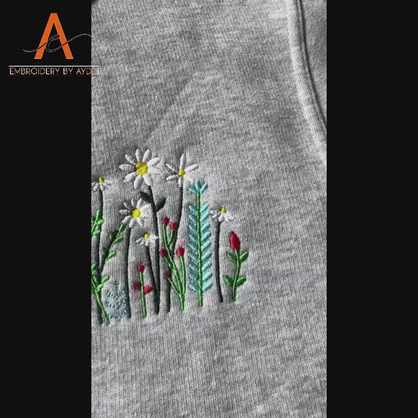 Cottagecore Custom Shirt, Aesthetic Wildflowers Embroidery With Custom Name Tshirt, Unisex Comfy Sizes Floral Crewneck Tee, Mothers Day Gift