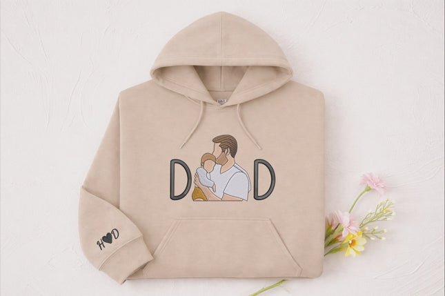 Custom Sketch Embroidered Photo Hoodie, Personalised Faceless Portrait Sketch Sweatshirt, Daddy Matching Portrait Jumper, Christmas Dad Gift