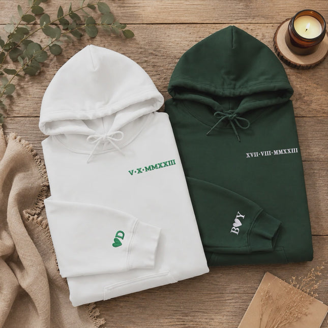 Personalised Matching Hoodie, Embroidered Roman Numeral Hoody, Custom Anniversary Initial Couple Matching Jumper, Relationship Gift for GF