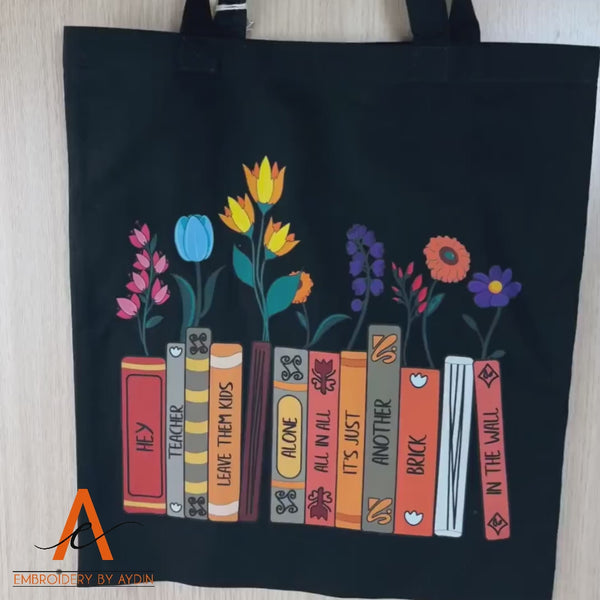 Personalised Birth Flower Tote Bags, Custom Books Titles Printed Floral Canvas Bag, Book Lovers Special Gifts, Anniversary Presents for Wife