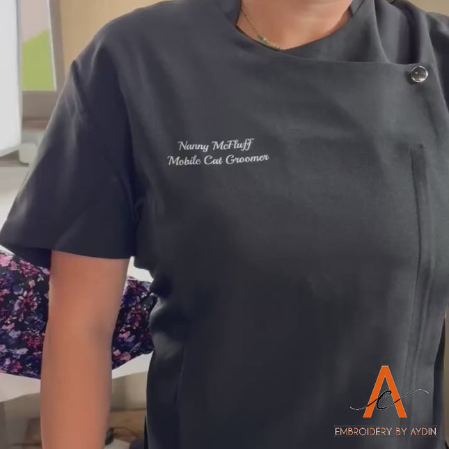 Custom Women Beauty Tunic, Embroidered Initial On Sleeve Beauticians Uniform