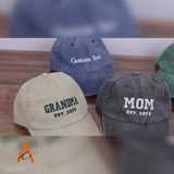 Personalised Embroidered Hat, Custom Date Mom & Dad Baseball Hat, Vintage Hat for New Grandma, Pregnancy Announcement Gift, Mothers Day Gift