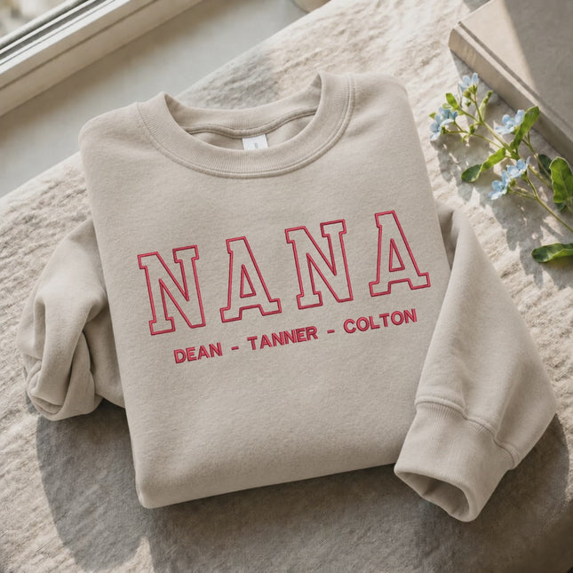 Embroidered Nana Sweatshirt, Custom Kids Name Matching Sweater, Personalised Name Crewneck Jumper, Grandma Sweatshirt, Nana Birthday Gifts