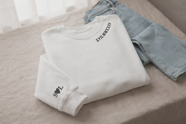 Personalised Roman Numeral Sweater, Wedding One Year Anniversary Date Wifey Jumper, Embroidered Crewneck Sweatshirt, 7th Anniversary Gifts