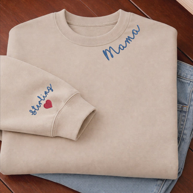 Embroidered Mama Crewneck Sweatshirt, Personalised Text Matching Mom Hoody, Custom Mum Jumper With Initial Heart, Mother Day Gift Womens Top