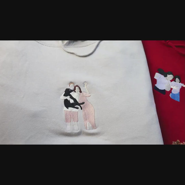 Embroidered Dad Portrait from Photo Hoodie, Personalized Sketch Hoodie with Name