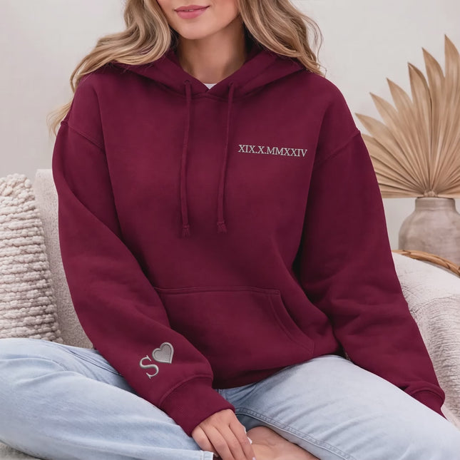 Embroidered Roman Numeral Matching Hoodie