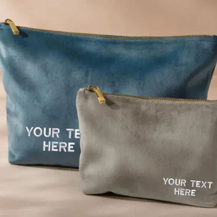 Personalised Velvet Accessory Bag, Custom Embroidered Text Monogrammed Bag, Small Cosmetic Makeup Bridesmaid Pouch, Velvet Case Gift for Her