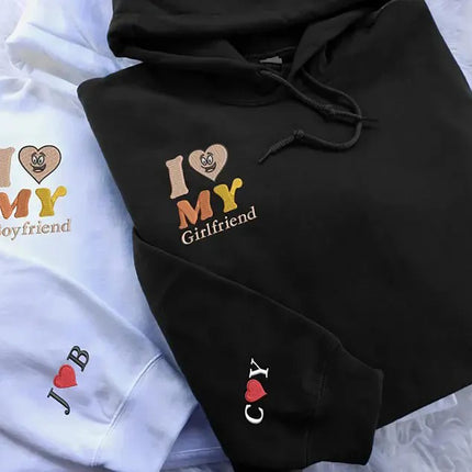 Embroidered I Love My Girlfriend Hoodies, Valentines Day Couple Matching Hoodie