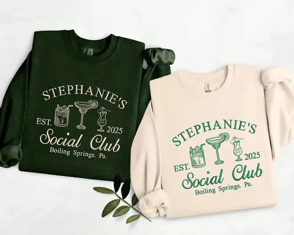 Luxury Bachelorette Crewneck Sweatshirt, Custom Embroidered Bridal Party Sweater, Personalised Social Club Jumper, Bachelorette Party Gifts