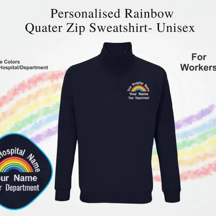 Personalised Rainbow Nurse Zip Sweatshirt – Custom Department Name Nurse Zip Sweater