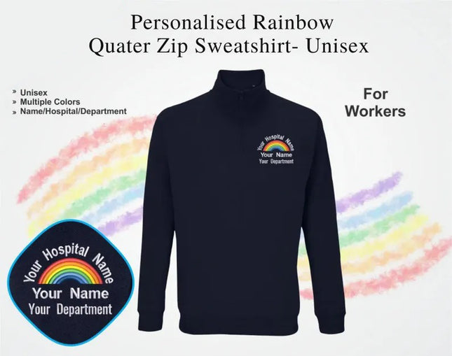 Personalised Rainbow Nurse Zip Sweatshirt – Custom Department Name Nurse Zip Sweater