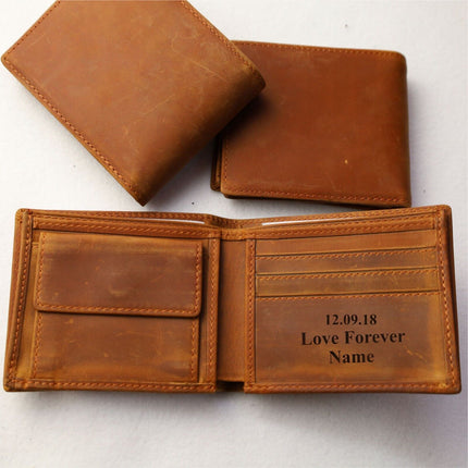 Personalised Portrait Leather Dad Wallet, Gift for Dad, Handwriting Engraved Wallet