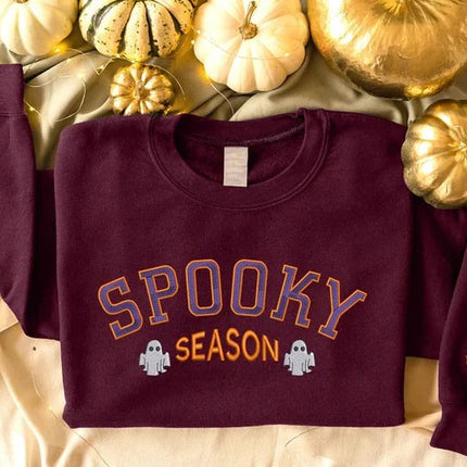 Spooky Season Sweatshirt, Embroidered Halloween Gothic Jumper, Halloween Season Crewneck Sweater, Autumn Fall Clothing, Halloween Party Gift